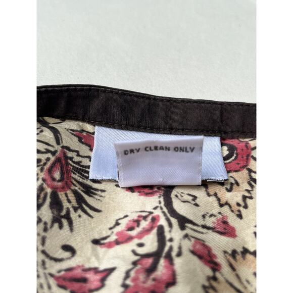 Ann Taylor Loft 100% Silk Size 12 30”Paisley Floral Ruffle Boho Midi Pink Brown - Picture 11 of 14